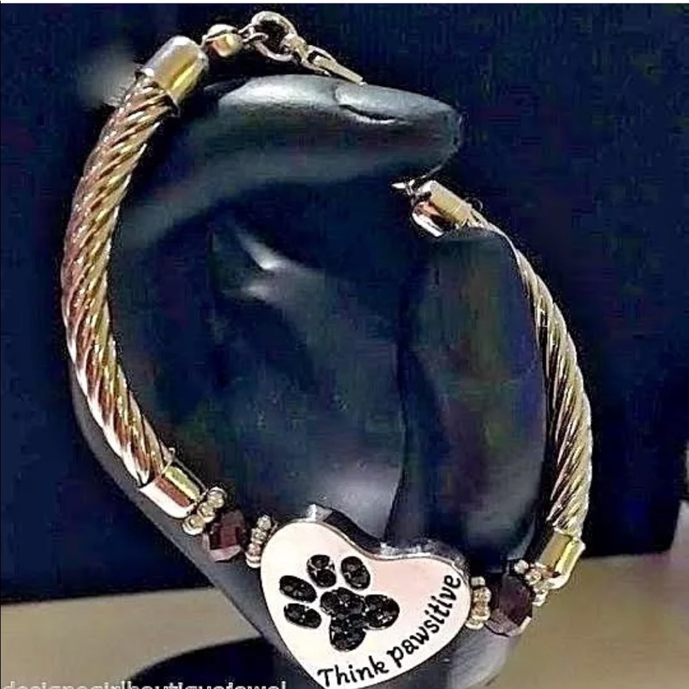 Think Pawsitive Bracelet Paw Print Rhinestone - Picture 2 of 4